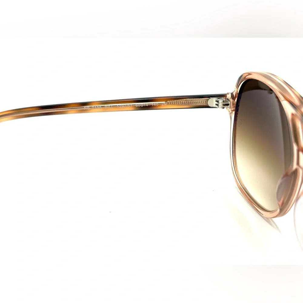 Ray-Ban Transparent Pink Frame Tortoise Temples Gradient Brown Lenses Sunglasses